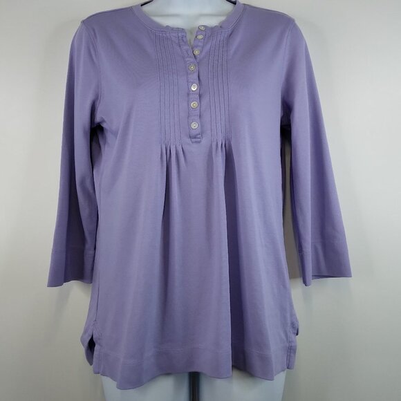 L. L. Bean Pima Cotton Lavender Half Button Up Top Size M - Picture 1 of 9